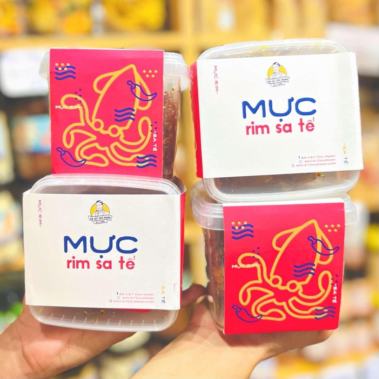 muc rim sate, spicy satay squid, Vietnamese squid snack, an vat muc, dried squid snack